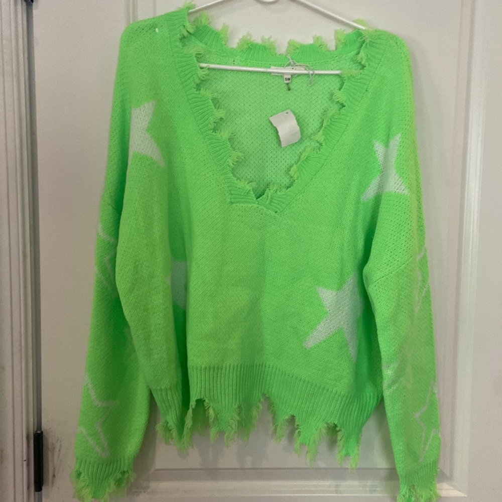 Miracle lime green distressed sweater